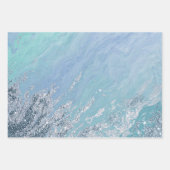Aqua Blue Marble Texture Silver Glitter Zee Waves Inpakpapier Vel (Voorkant)