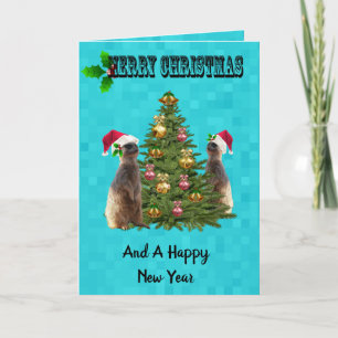 Aqua Blue Meerkat Vrolijk Kerstfeest Kaart, Kaart