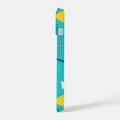 Aqua Blue Memphis Monogram iPhone 15 Case (Linkerkant)