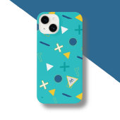 Aqua Blue Memphis Monogram iPhone 15 Case