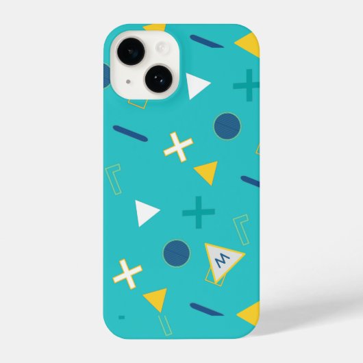 Aqua Blue Memphis Monogram iPhone Hoesje (Achterkant)