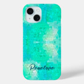 Aqua Blue Mermaid Skin Mosaic Pattern with Name  Case-Mate iPhone Case (Achterkant)