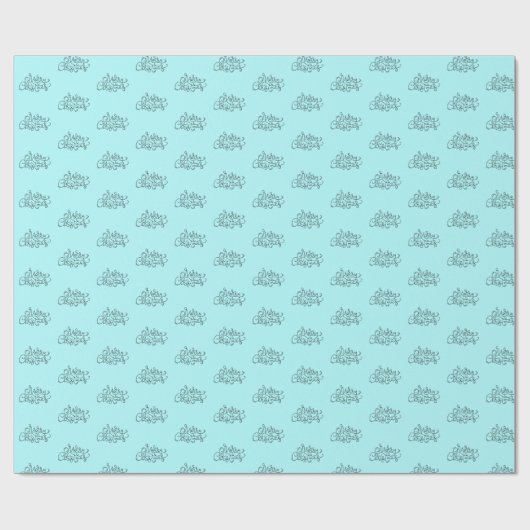 Aqua Blue Merry kerstcursive Font Holiday Cadeaupapier (Vlak)