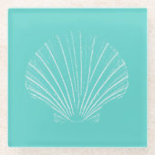 Aqua Blue met White Zee Shell Glazen Onderzetter (Voorkant)