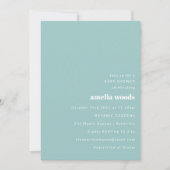Aqua Blue Minimalistisch Schattige Baby shower Kaart (Voorkant)