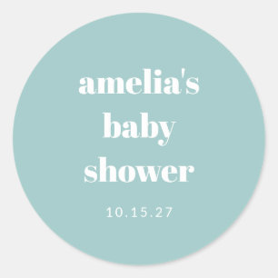 Aqua Blue Minimalistisch Schattige Baby shower op  Ronde Sticker
