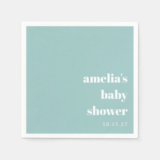 Aqua Blue Minimalistisch Schattige Baby shower op  Servet (Voorkant)