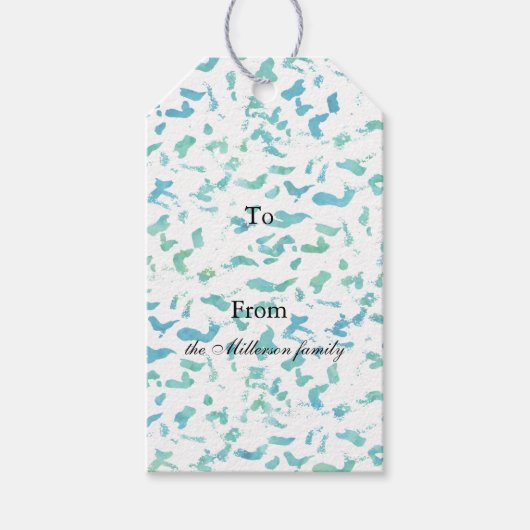 Aqua Blue Mint Animal Print Cadeaulabel (Voorkant)