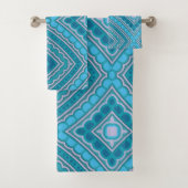 Aqua Blue Mint Blauwgroen Turquoise Etnic Boho Pat Bad Handdoek (Insitu)
