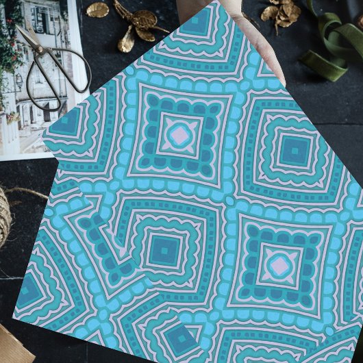 Aqua Blue Mint Blauwgroen Turquoise Etnic Boho Pat Tissuepapier
