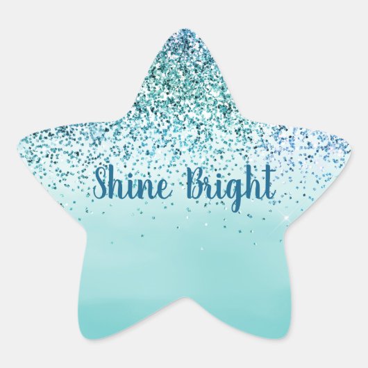 Aqua Blue Mint Glitter Sparkle Ombre Ster Sticker (Voorkant)