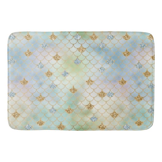 Aqua Blue Mint Gold Glitter Mermaid Badmat (Voorkant)