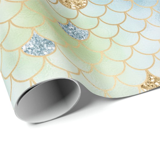 Aqua Blue Mint Gold Glitter Mermaid Cadeaupapier (Rol Hoek)