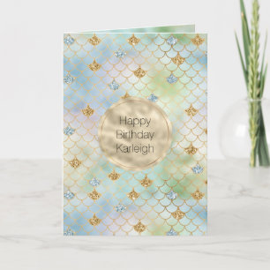 Aqua Blue Mint Gold Glitter Mermaid Kaart