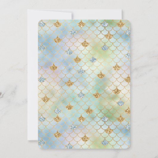 Aqua Blue Mint Gold Glitter Mermaid Kaart (Achterkant)