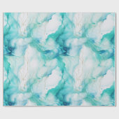 Aqua Blue Mint Goud Wit Marmer Cadeaupapier (Vlak)