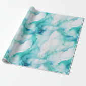 Aqua Blue Mint Goud Wit Marmer Cadeaupapier (Uitgerold)