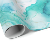 Aqua Blue Mint Goud Wit Marmer Cadeaupapier (Rol Hoek)