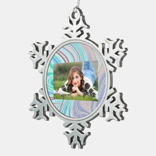 aqua blue mint green lila paars pastelregenboog tin sneeuwvlok ornament (Rechts)