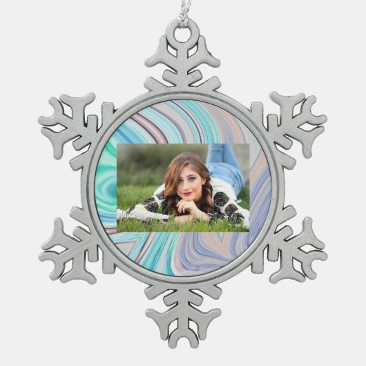 aqua blue mint green lila paars pastelregenboog tin sneeuwvlok ornament (Voorkant)