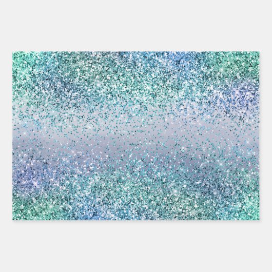 Aqua Blue Mint Paars Glitter Sparkle Inpakpapier Vel (Voorkant)