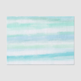 Aqua Blue Mint White Watercolor Stripes II Tissuepapier