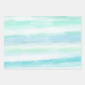 Aqua Blue Mint White Waterverf Ocean Stripes   Inpakpapier Vel (Voorkant 3)