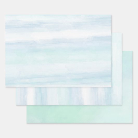 Aqua Blue Mint White Waterverf Stripes Ombre Inpakpapier Vel (Set)