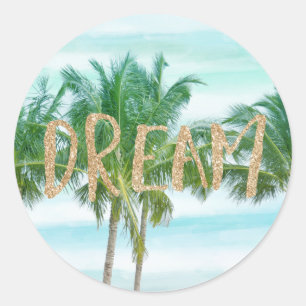 Aqua Blue Mint Witte palmbomen Glitter Dream Ronde Sticker