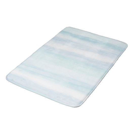 Aqua Blue Mint witte Waterverf strepen Badmat (Gekanteld)