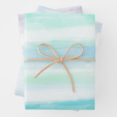 Aqua Blue Mint Witte Waterverf Strepen II Inpakpapier Vel (In situ)