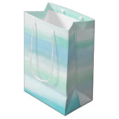 Aqua Blue Mint Witte Waterverf Strepen II Medium Cadeauzakje (Voorkant Gekanteld)
