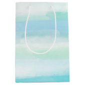 Aqua Blue Mint Witte Waterverf Strepen II Medium Cadeauzakje (Voorkant)