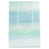 Aqua Blue Mint Witte Waterverf Strepen II Medium Cadeauzakje (Achterkant)