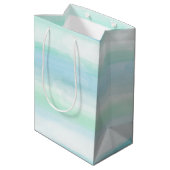 Aqua Blue Mint Witte Waterverf Strepen II Medium Cadeauzakje (Achterkant Gekanteld)