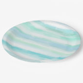 Aqua Blue Mint Witte Waterverf Strepen II Papieren Bordje (Gekanteld)