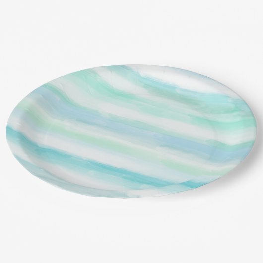 Aqua Blue Mint Witte Waterverf Strepen II Papieren Bordje (Gekanteld)