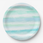 Aqua Blue Mint Witte Waterverf Strepen II Papieren Bordje (Voorkant)