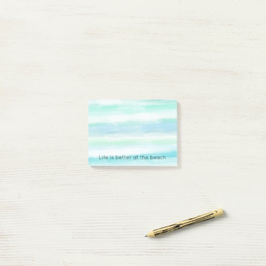 Aqua Blue Mint Witte Waterverf Strepen II Post-it® Notes (Op bureau)