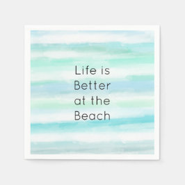 Aqua Blue Mint Witte Waterverf Strepen II Servet