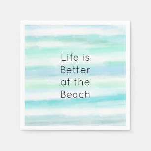 Aqua Blue Mint Witte Waterverf Strepen II Servet