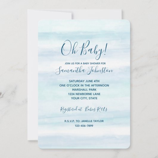 Aqua Blue Mint Witte Waterverf Strepen Ombre Kaart (Voorkant)