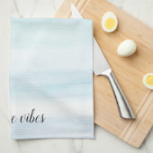 Aqua Blue Mint Witte Waterverf Strepen Ombre Theedoek (Quarter Fold)