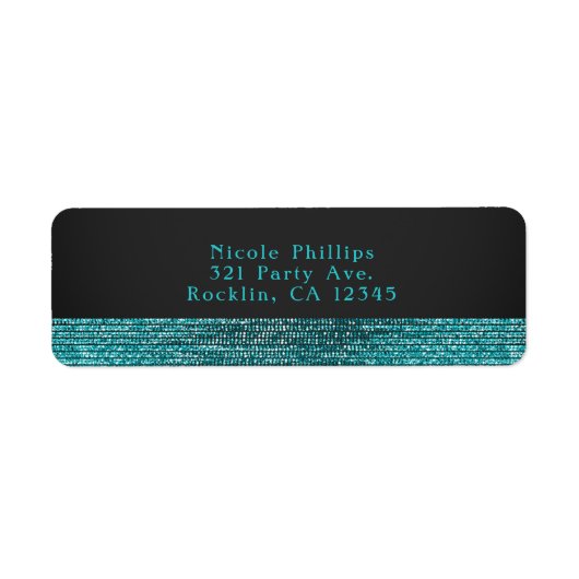 Aqua Blue Modern Glam Sequins Party uitnodiging Etiket (Voorkant)