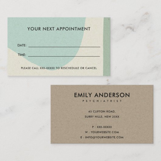 AQUA BLUE MODERN KRAFT ABSTRACTE ART BENOEMING VISITEKAARTJE (Voorkant / Achterkant)