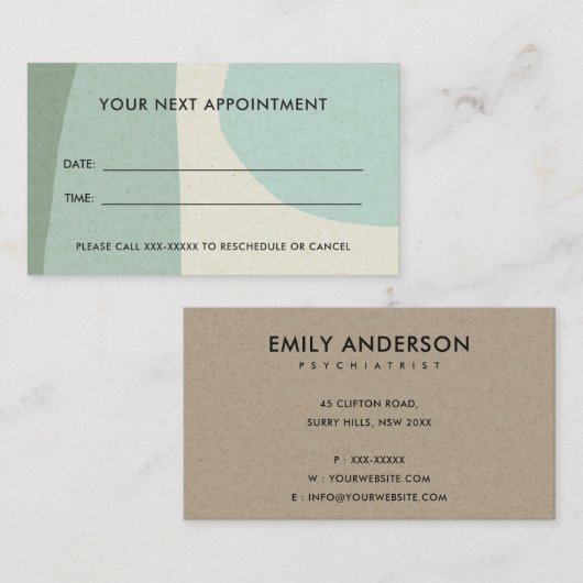 AQUA BLUE MODERN KRAFT ABSTRACTE ART BENOEMING VISITEKAARTJE (Voorkant / Achterkant)