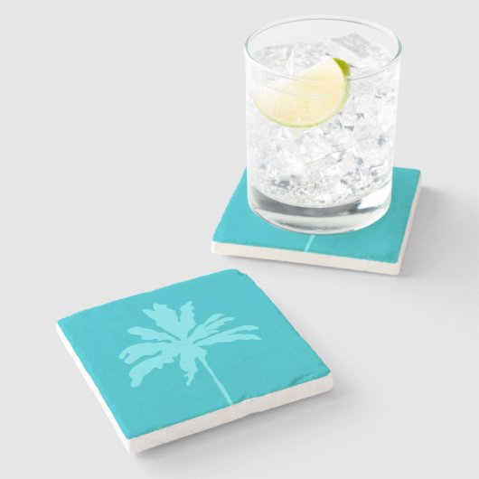 Aqua Blue Modern Tropical Palm Summer Home Stenen Onderzetter (Zijkant)