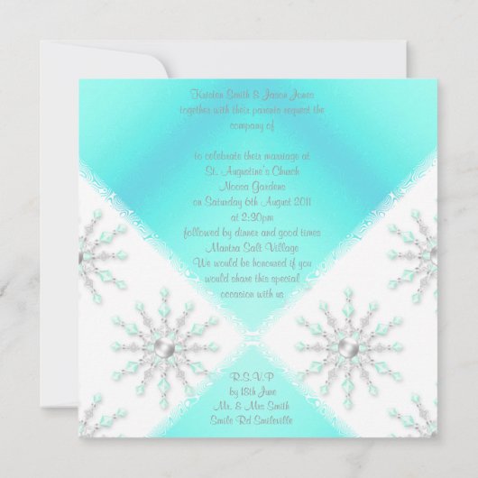 AQUA BLUE MODERN V WEDDINVITATIE KAART (Achterkant)