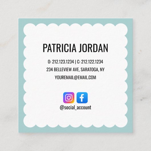 Aqua Blue Modern Wave Eenvoudige Social Media Pict Vierkante Visitekaartje (Achterkant)
