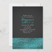 Aqua Blue Moderne Glam Lovertjes Feest Uitnodiging (Voorkant)